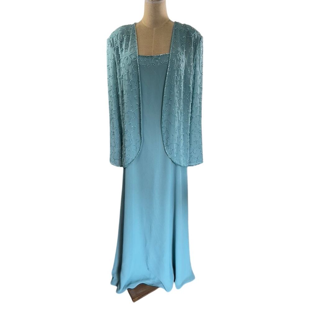 NWT!‎ "CAMERON BLAKE" Deadstock VTG Maxi Dress W/ Blazer SZ 16 Beaded Momcore